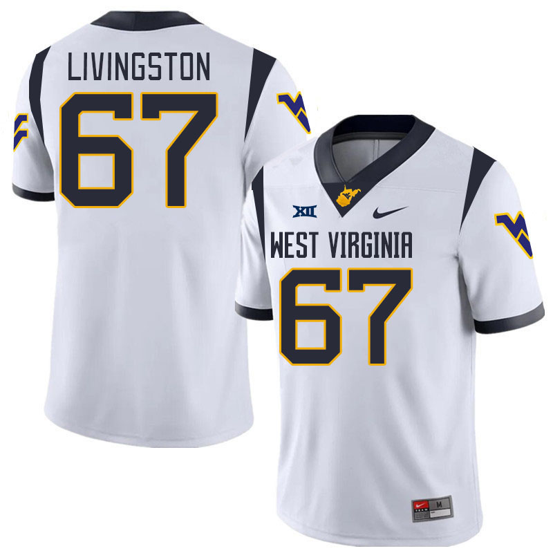 #67 Landen Livingston West Virginia Mountaineers College 2024 New Uniforms Football Jerseys Stitched Sale-White